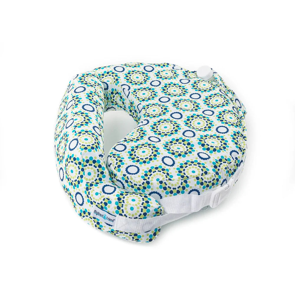 Nursing pillow with circular pattern on a white background