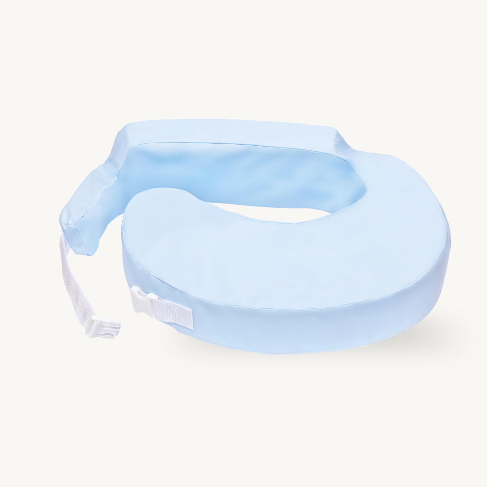Blue baby bath seat on a white background