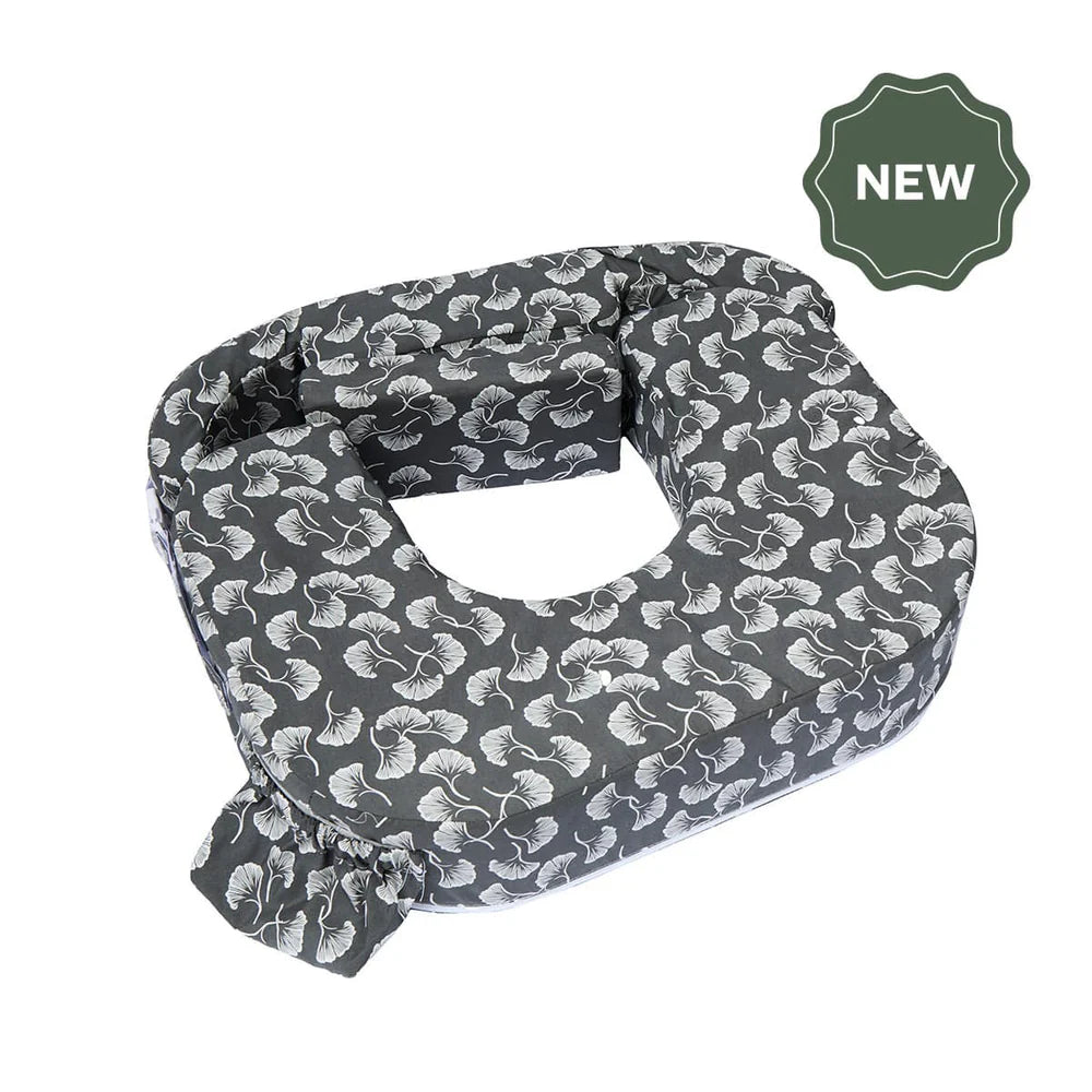 Gray patterned Nursing pillow with a 'NEW' label on a white background