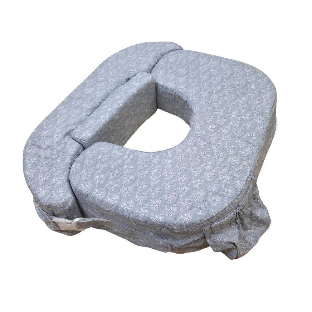 Gray quilted Nursing pillow on a white background