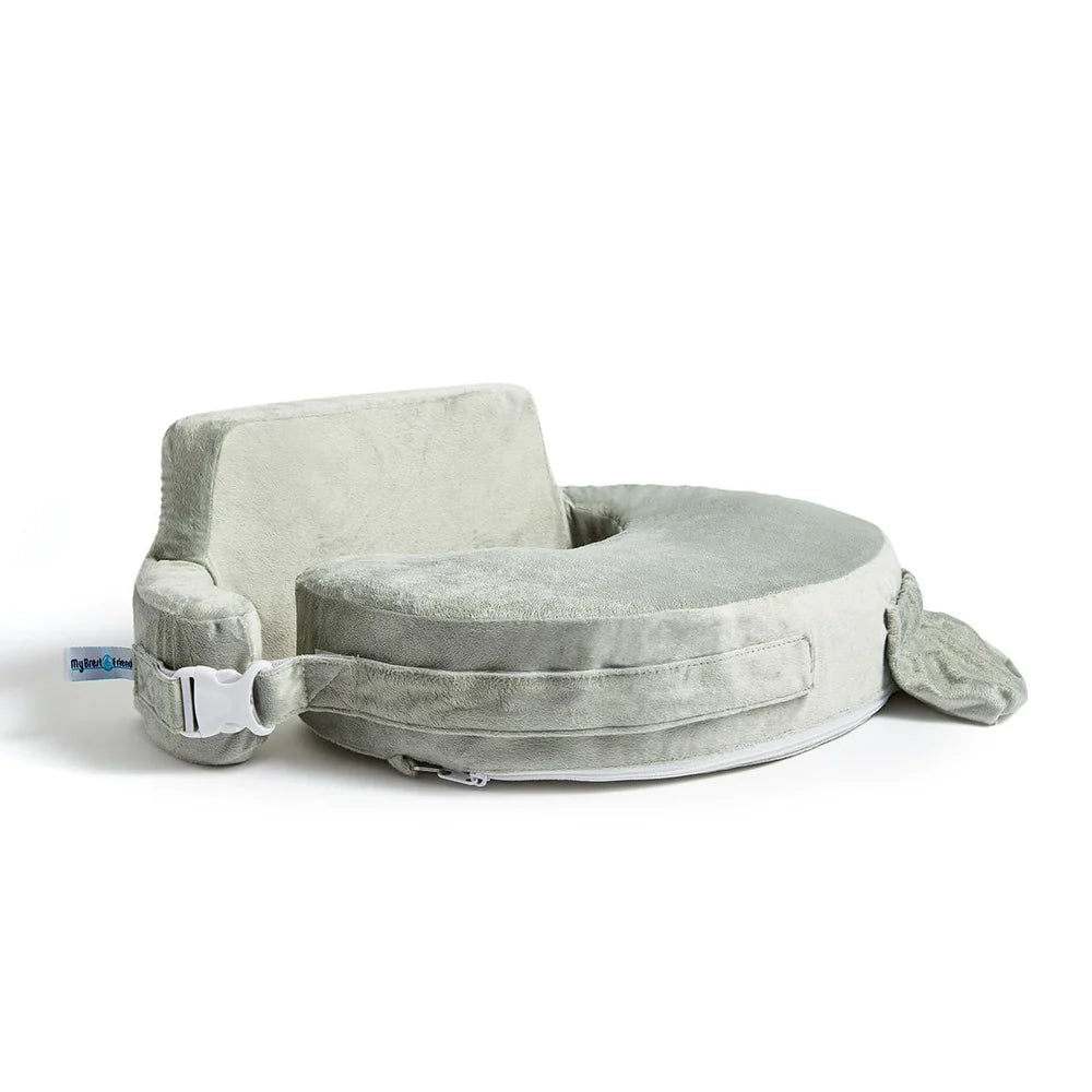 Gray Nursing pillow with straps on a white background